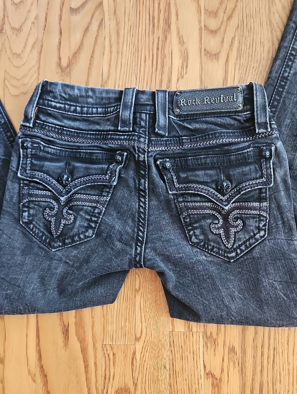 Rock Revival Skinny Jeans in Black Wash with Faded Detail SZ 26